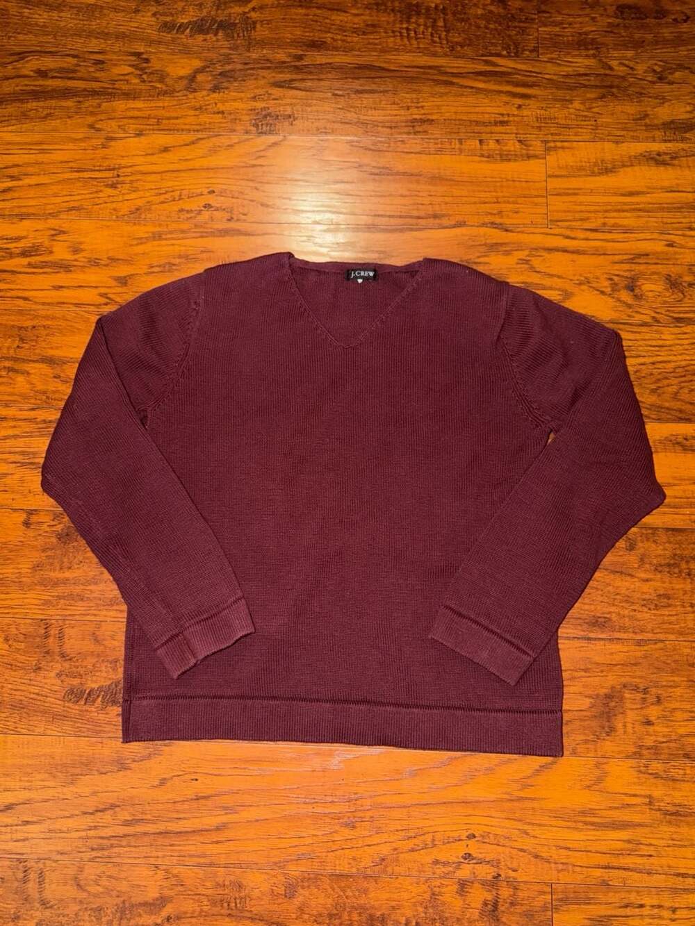 Women’s J.Crew V-Neck Sweater Small Burgundy Cotton Knit Long Sleeve
